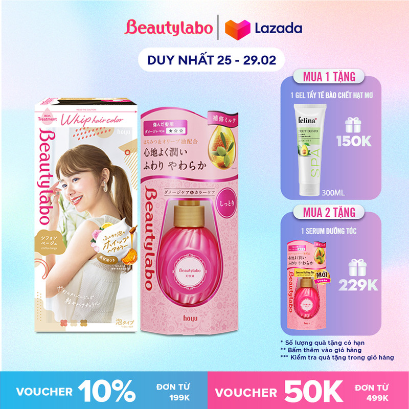 Combo Thuốc nhuộm tóc Beautylabo dạng bọt 125ml và Serum Beautylabo 120ml nhuộm dưỡng phục hồi chuẩn Nhật