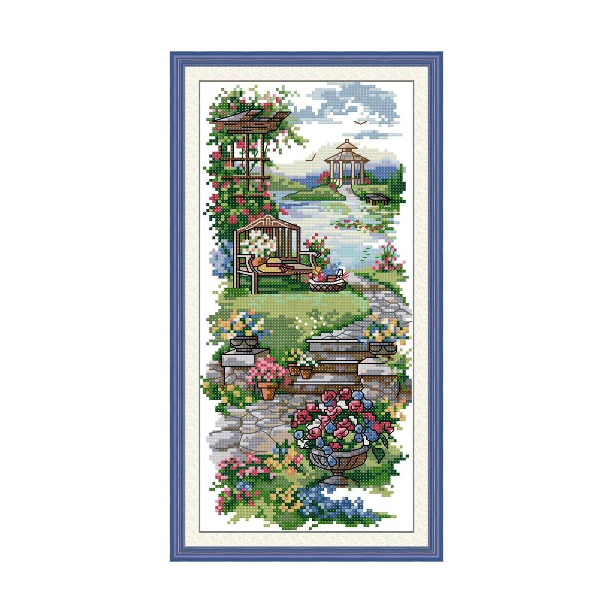 【High Cost-Performance】 Garden path Printed Aida Cloth Cross Stitch Complete Flower Pattern Set Stamped Canvas Handmade 14CT 11CT Needlework DIY Handmade Embroidery Cotton Thread Set Factory Outlet Room