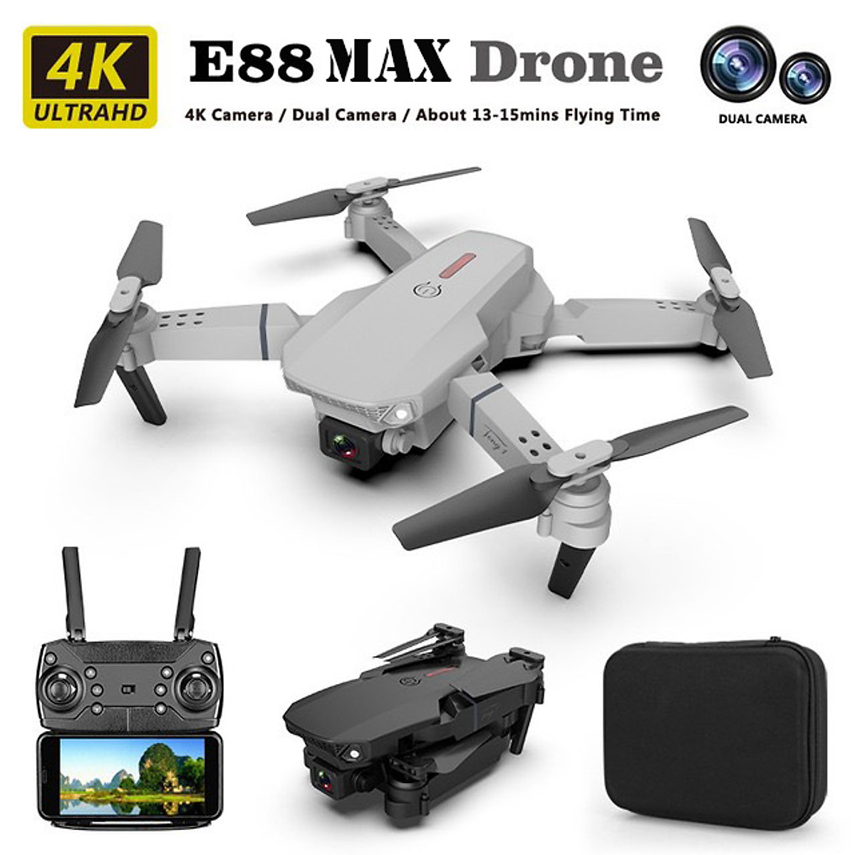 FLYCAM - drone mini, flycam e88 pro có camera, máy bay quay phim chụp ảnh