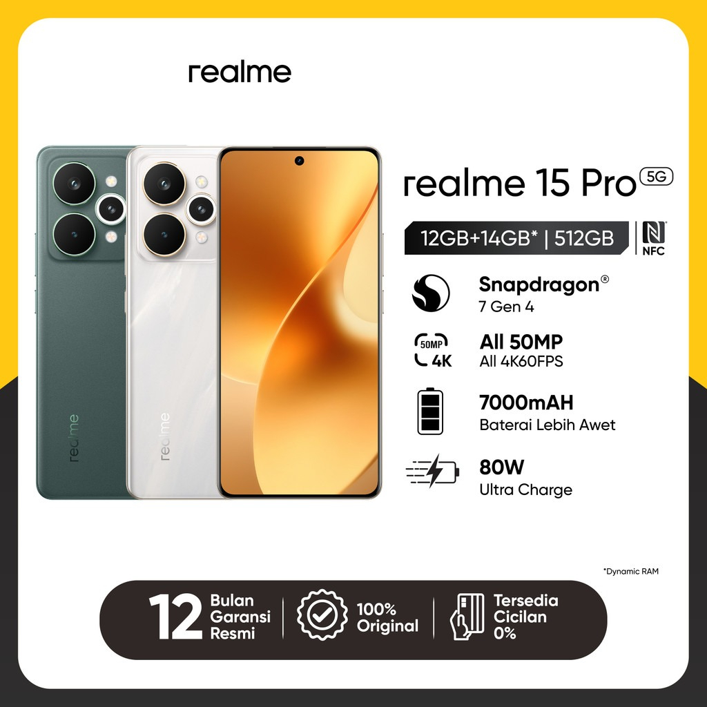 [New] Realme 15 Pro 5g [12/256Gb] [12/512Gb] Snapdragon ® 7Th Gen 4 | All 50Mp All 4K60Fps | 7000Mah Battery Harga  6,999,000 Ringgit*Penghantaran Percuma