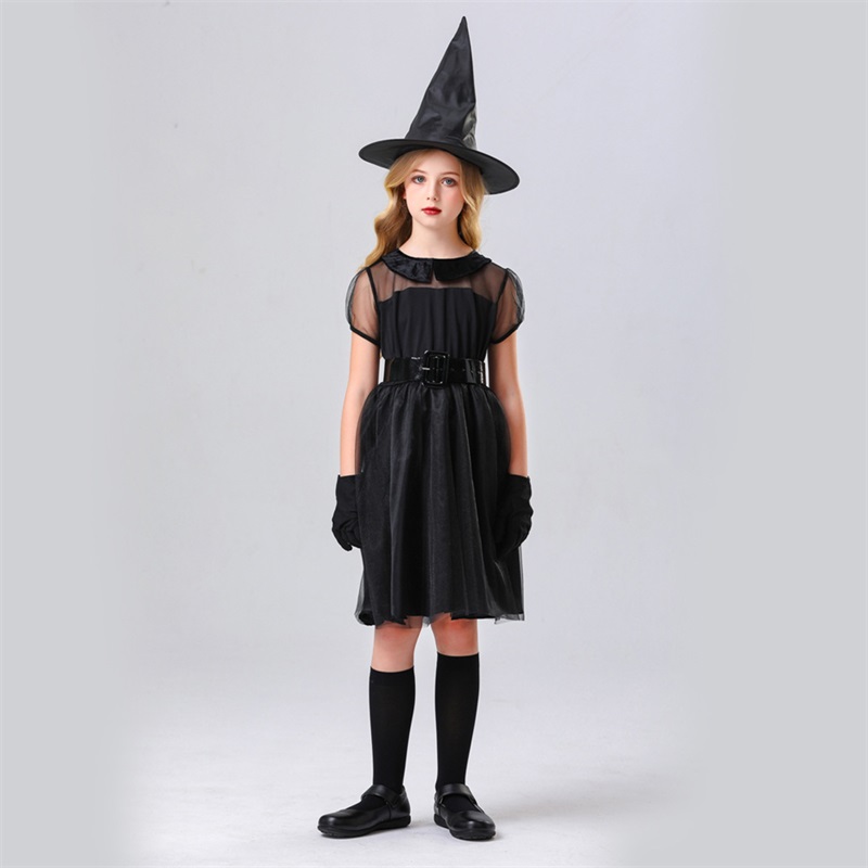 Pickmine 2023 new Toddler Witch Costume Set Girls Short Sleeve Tulle Dress