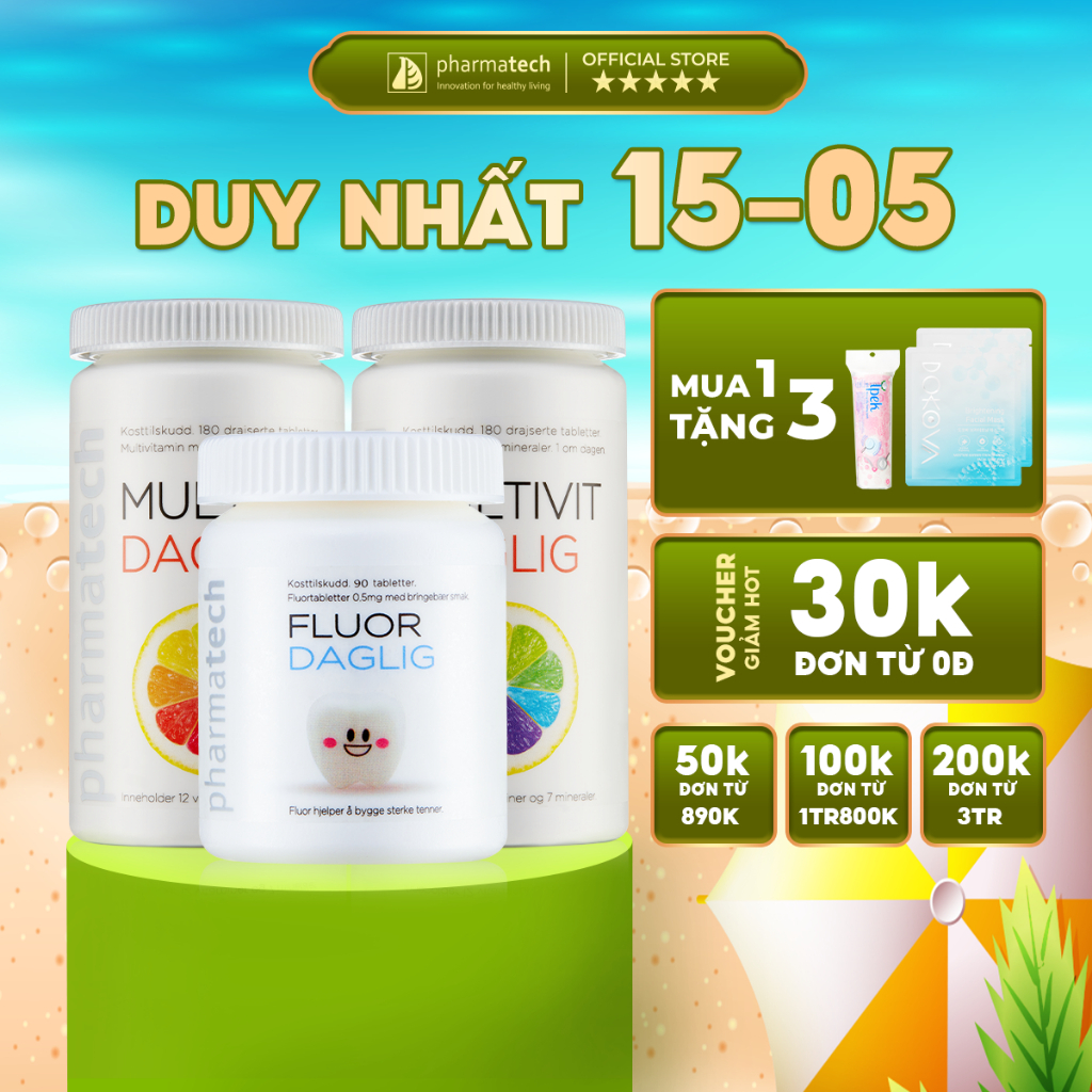 Combo Sức Khỏe Dành Cho Mọi Gia Đình 2 Lọ MULTIVIT DAGLIG 180 viên + 1 Lọ FLOUR DAGLIG 90 Viên - LÂM STORE