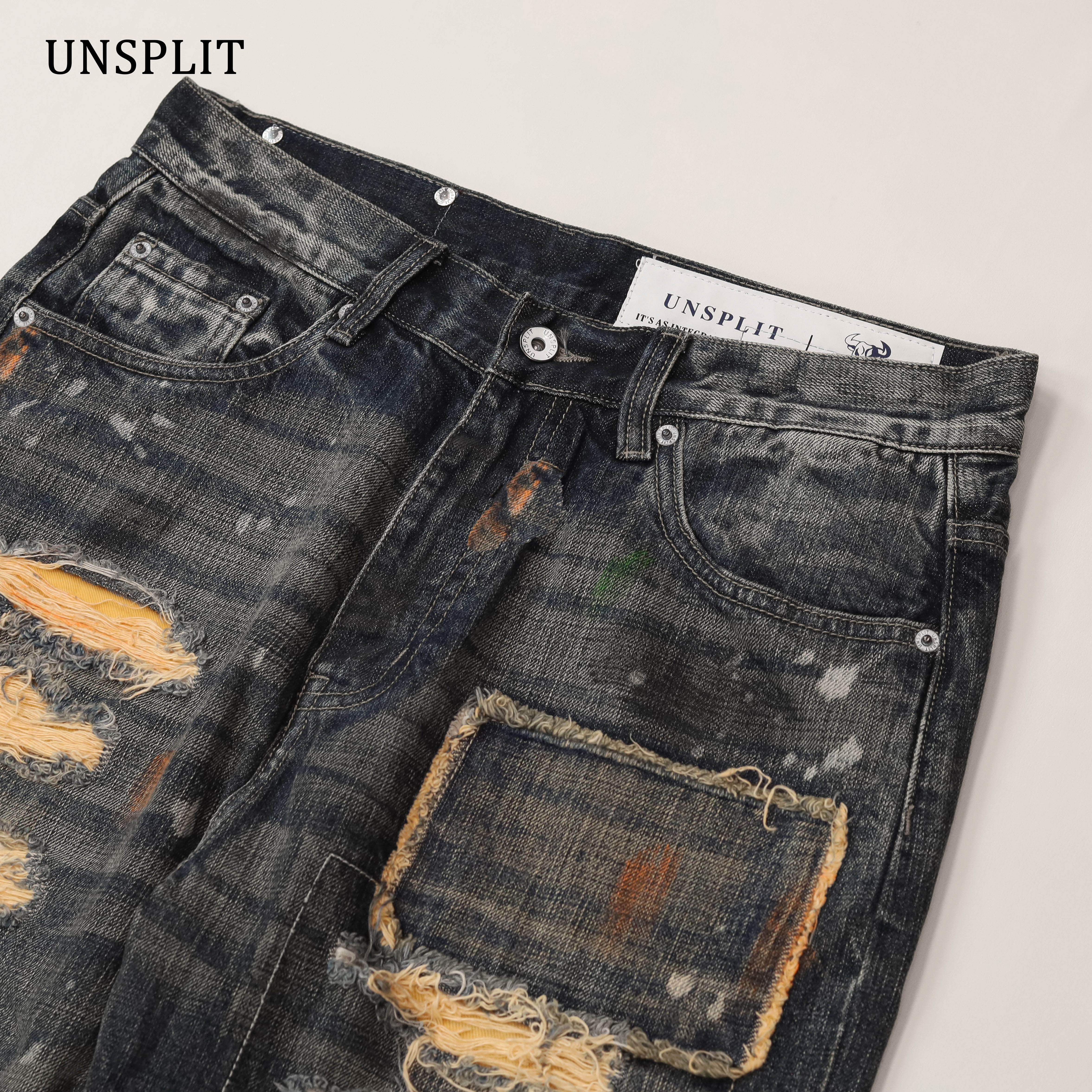 2024 Rechte herenjeans met geborduurde appliqué, Japanse modetrend, persoonlijkheid, vrijetijdsbroek