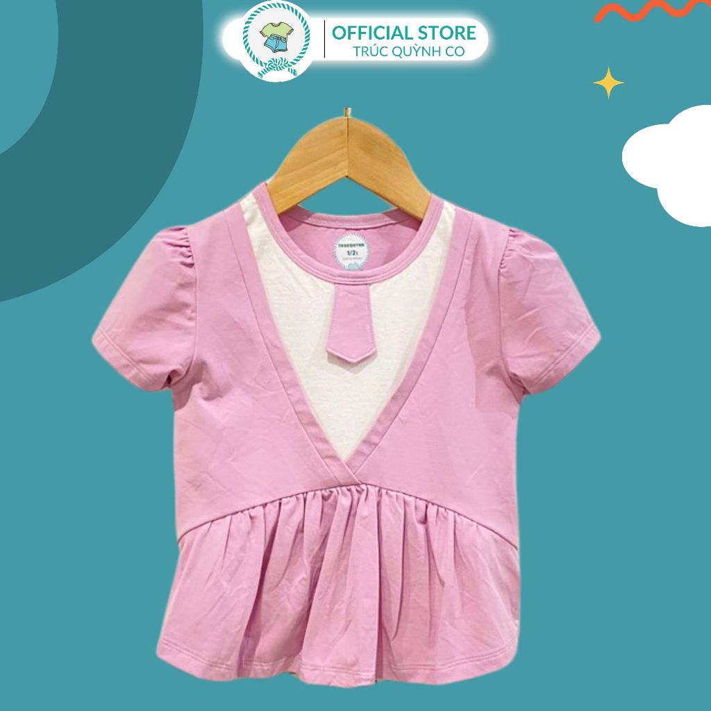 Áo Thun Bé Gái oversize Cổ Tròn In Hình Cà Vạt Truc Quynh Co Cho Bé 12-33kg - 3