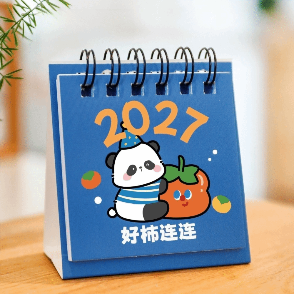 JURHOMIE Cartoon 2027 Desk Calendar Double Coil Schedule Mark Monthly Planner Creative Mini Standing Flip Calendar Desktop Ornaments