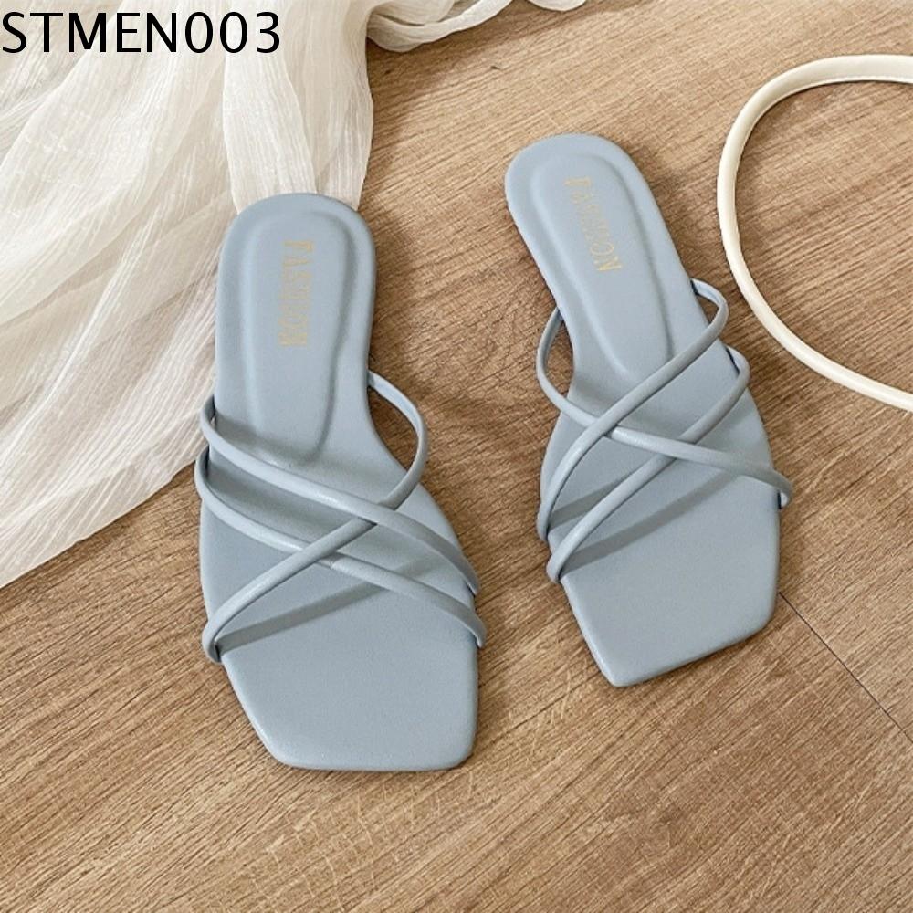 STMEN Da PU Giày mũi vuông Đế mềm Không trượt Dép phẳng Thường ngày Thoải mái Dép mùa hè Bãi biển