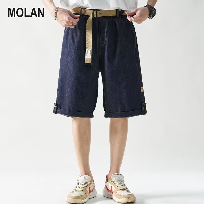 MOLAN Men's loose straight work denim shorts Loose and versatile casual shorts