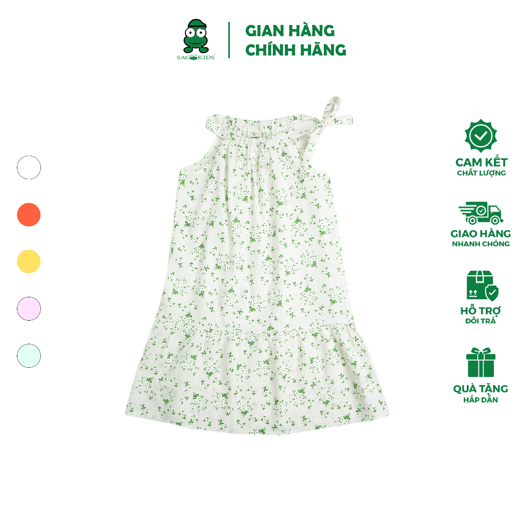 Đầm hoa nhí bé gái sag kids chất đũi thoáng mát phối cổ yếm thắt nơ dễ thương - 5 màu - sago kids