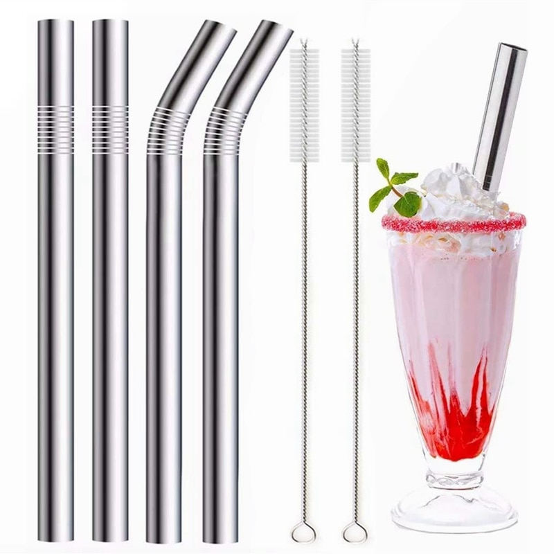 4pcs đầy màu sắc 12mm kim loại tái sử dụng BOBA ống hút với 2 bàn chải 304 thép không gỉ ống hút thiết lập thanh uống cong rơm cho bule trà