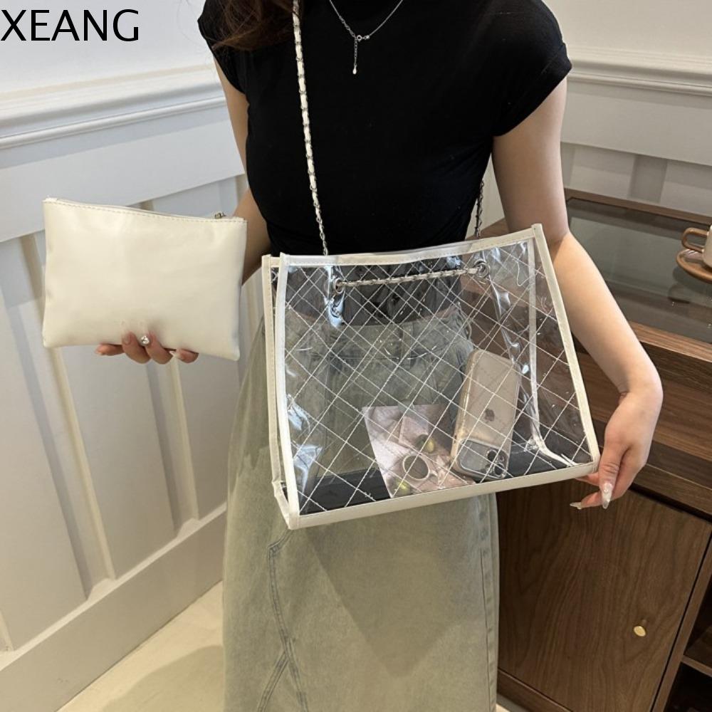 XEANG จุได้มาก กระเป๋าสะพายไหล่โปร่งใส ฤดูร้อนฤดูร้อนฤดูร้อน สไตล์เกาหลีแบบ กระเป๋าคอมโพสิตกันน้ำ ลำลองแบบสบายๆ การจัดเก็บข้อมูล กระเป๋าชายหาดแบบพกพา เทศกาลสงกรานต์ ราคา 209 บาท*ส่งฟรี