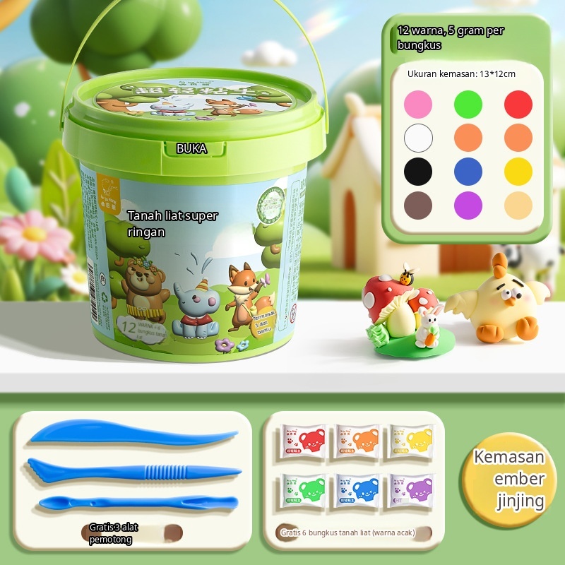 Mainan Anak Edukasi Isi 12 Pcs Clay Aman Berbentuk Hewan dan Objek