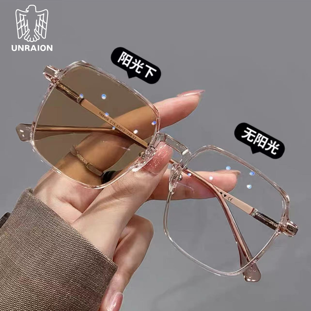 Unraion kính chống thay đổi màu xanh dương cho nữ Kính mát thời trang thay đổi ánh sáng màu nhạy cảm khung lớn giá trị cao