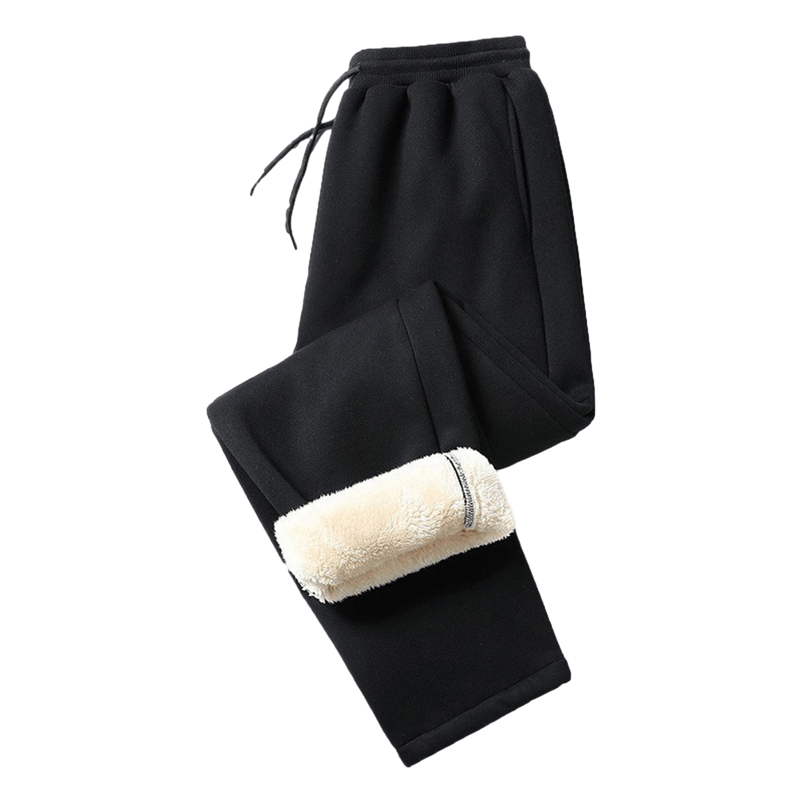 UHH Drawstring Waist Men Trousers Men Sweatpants Men's Fall Spring Sweatpants Thick Plush Lined Elastic Waist Drawstring Ankle Cuffed Loose Fit with Pockets Mid Waist Long Trousers for Casual and Outdoor - 3