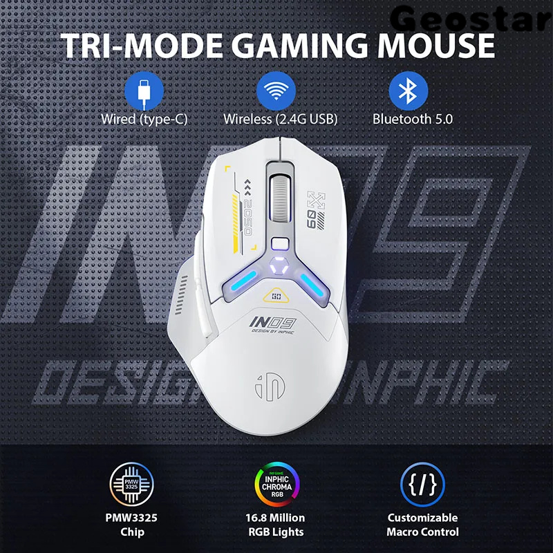 [Hot] inphic in9 wireless Bluetooth gaming mouse three-mode ergonomic macro RGB PUBG/LOL/CSGO deskto
