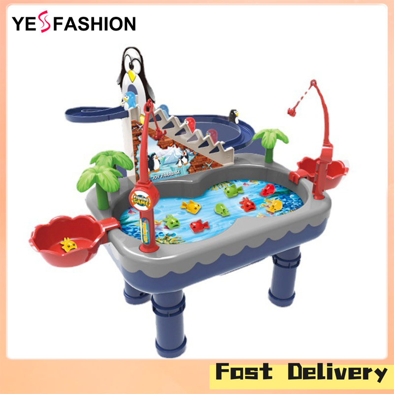 Yesfashion Kids Water Table Magnetic Fishing Pool Toy Set With Electric Slide Climbing Stairs Fishing Toys Gifts For Girls Boys ราคา 463 บาท*ส่งฟรี