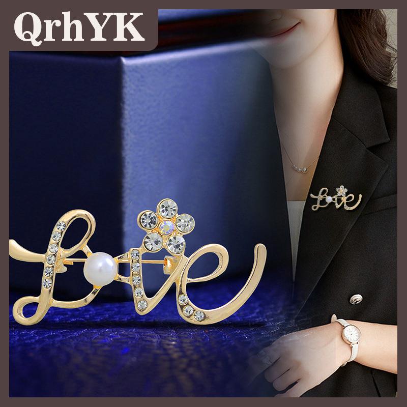 QrhYK Rhinestone tình yêu thư Trâm Ngọc Trai Hoa Pin cho phụ nữ thư bên Trâm pins đồ trang sức dễ thương phụ kiện Ngày Valentine Quà Tặng