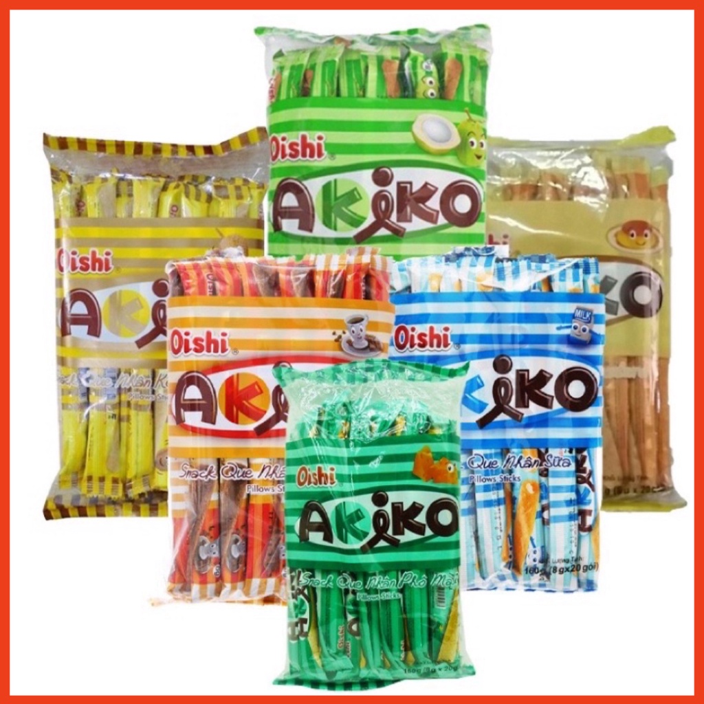 Gói Snack Que Nhân Akiko Oishi 160g đủ 6 vị Bánh Akiko taphoatoanngoc1