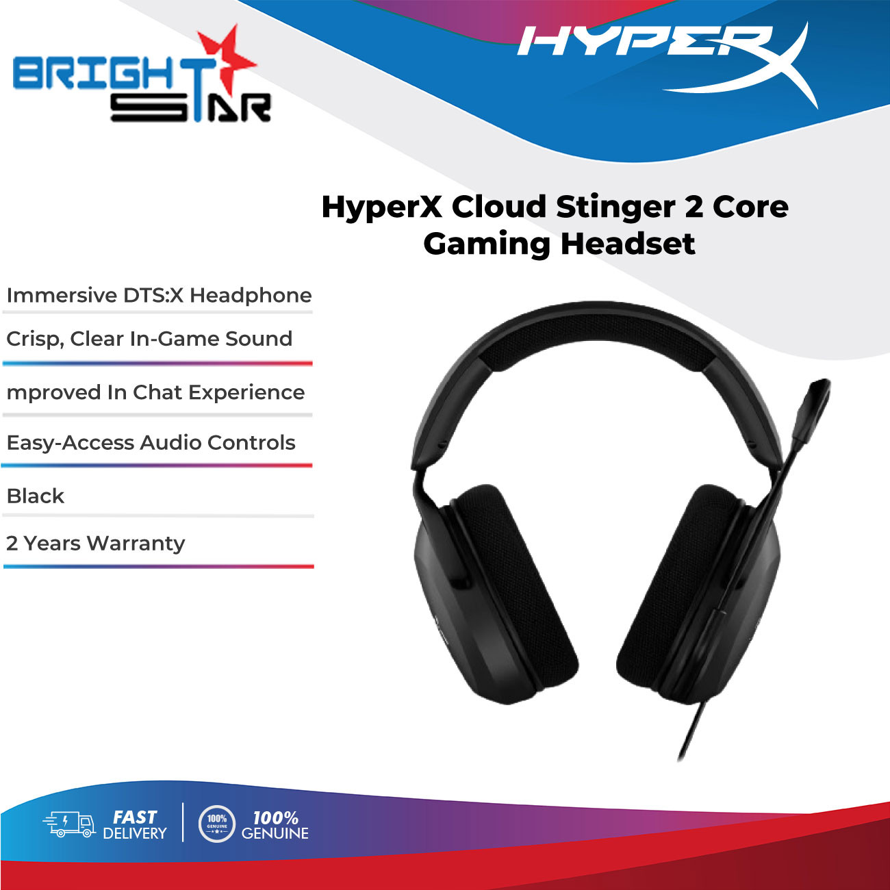 HyperX Cloud Stinger 2 Core Gaming Headsets - 683L9AA - Jenama HyperX Harga 105 Ringgit*Penghantaran Percuma