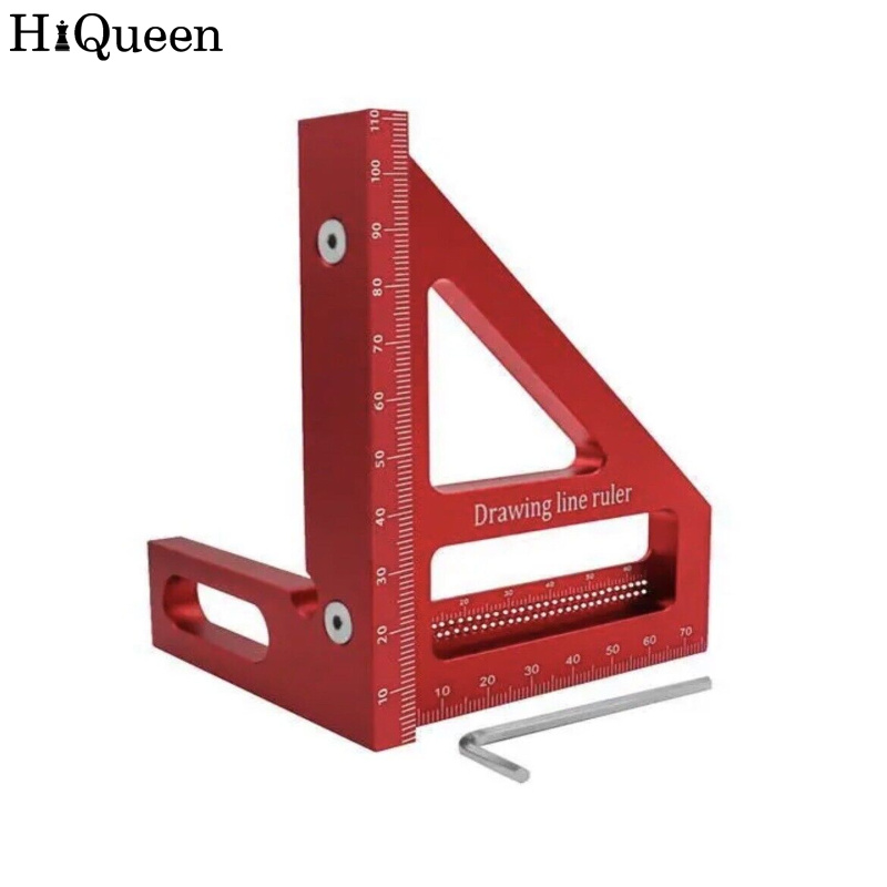 HiQueen Angle Measuring Ruler, 45/90 ° Right Angle Aluminum Alloy DIY Woodworking Line Caliber Gauge, High Precision, Clear Scale, Wear Resistance, Measurement Tool 4.4" x 3.07" x 3.3"