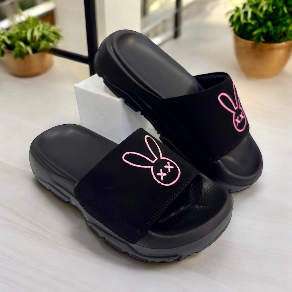 Dép nữ quai ngang họa tiết Tai Thỏ dễ thương thời trang cao cấp đế cao 4cm chống trơn trượt D7758