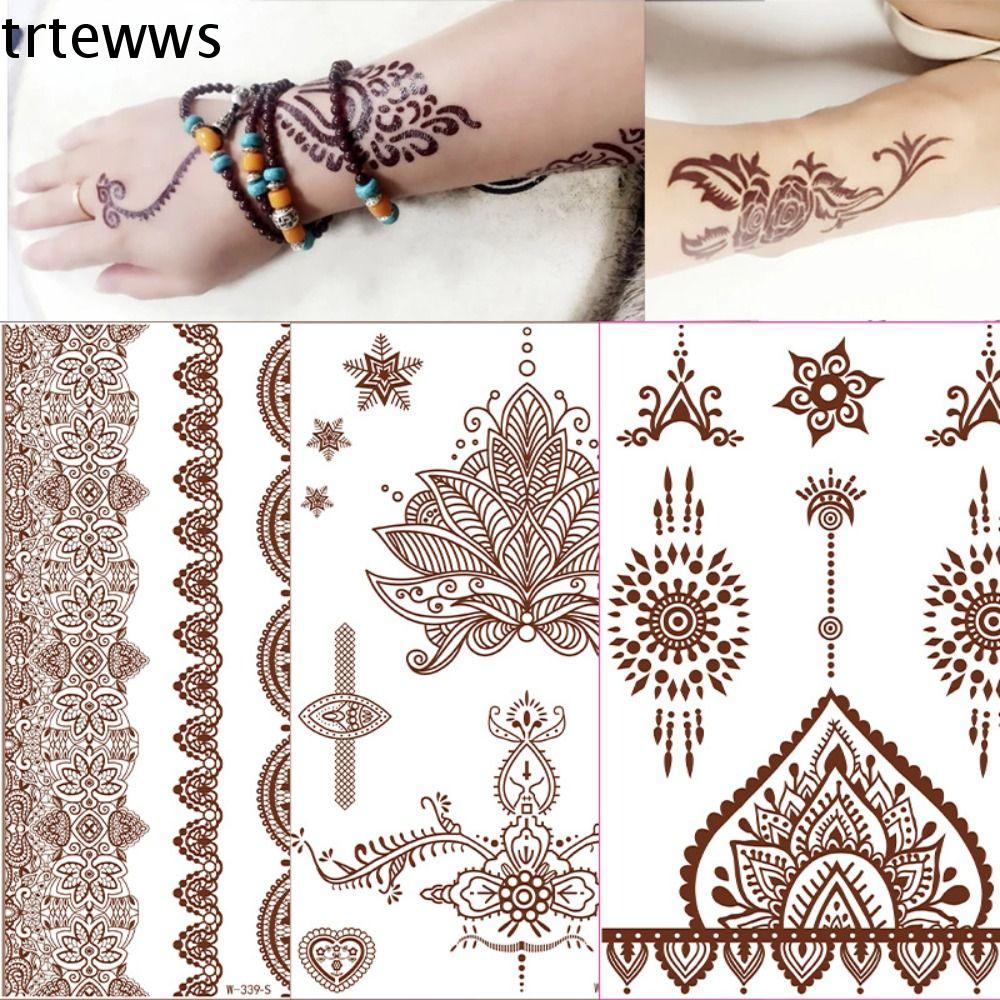 TRTEWWS Thời trang Phụ nữ Nam Hình xăm giả cho nữ Hoa Ấn Độ Miếng dán Mehndi màu nâu Đề can chuyển nước Cánh tay chân Dụng cụ đám cưới Miếng dán hình xăm Henna Hình xăm tạm thời Miếng dán nghệ thuật cơ thể Hình Xăm ren Ấn Độ