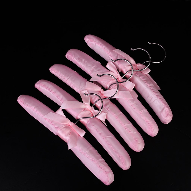 5 x Satin Padded Children Clothes Hook Hangers (Pink)