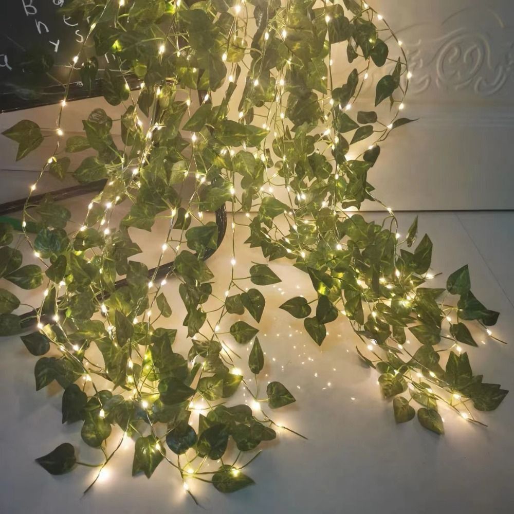 MINOA Artificial Green Leaf String Lights Battery Operated 2M 20 LED Curtain Led Lights New Year Decorations Green Leaf Vine Design Vine Fairy Lights Christmas