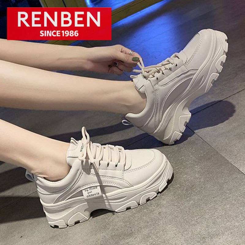 RENBEN New women's sports shoes, thick-soled student sneakers, sports white shoes, versatile trendy casual shoes