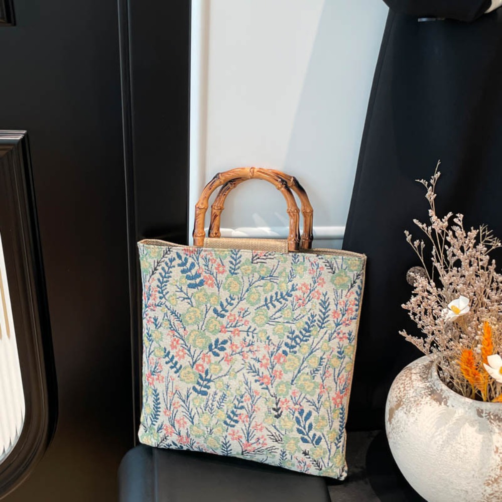 HERWK Vải Túi Tote Jacquard Phong cách Trung Quốc Hoa Túi xách in vải canvas Di động Khớp tre Túi đeo nách Hanfu Tiệc tùng - 2