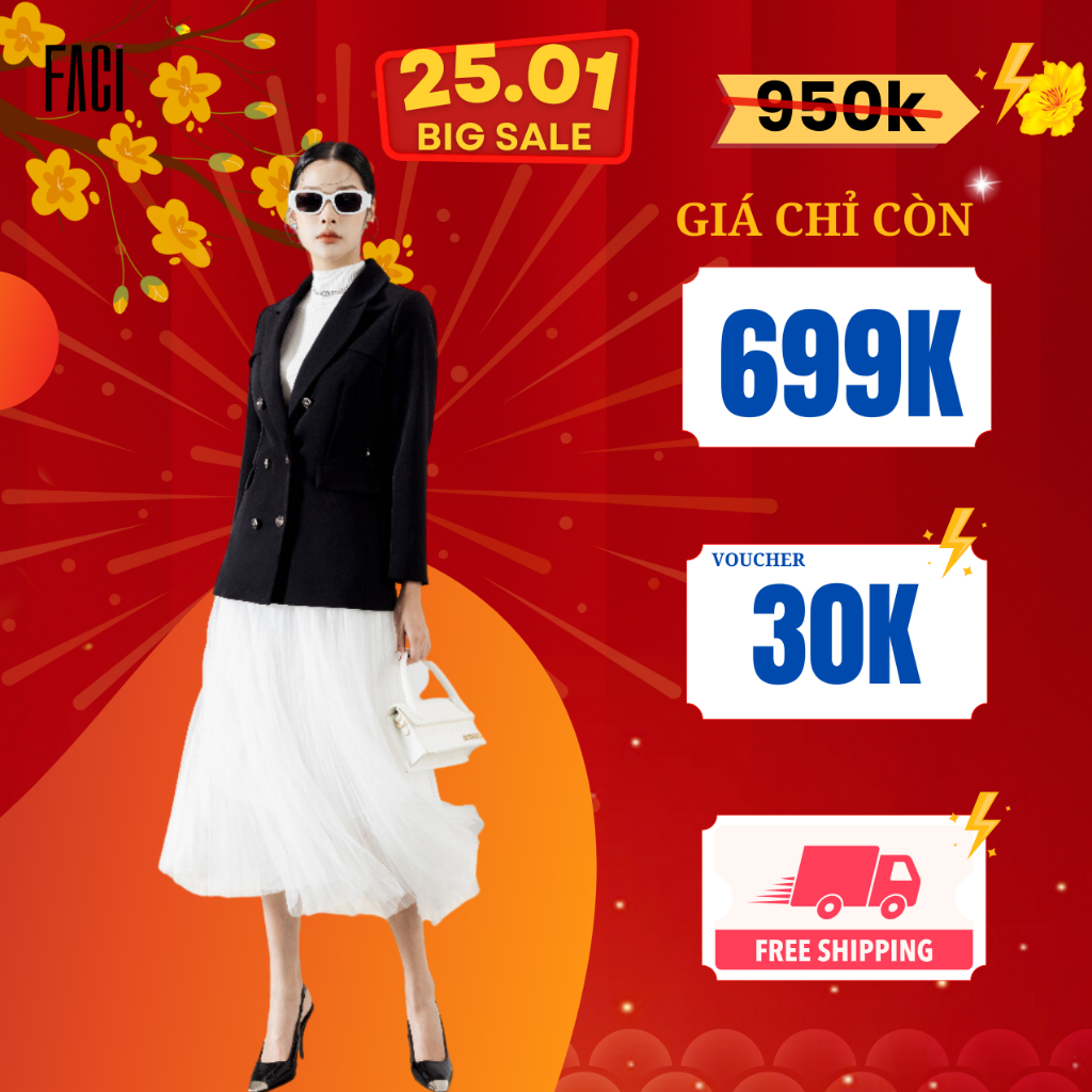 Áo Blazer nữ FACI hai lớp dáng dài form rộng phong cách công sở Thu Đông trẻ trung thời thượng FA23033