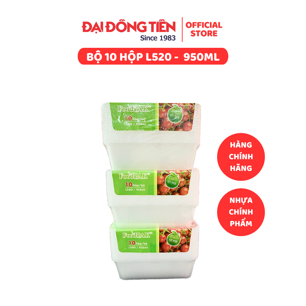 10 Hộp Nhựa Siêu Mỏng Có Nắp 950ml - L520