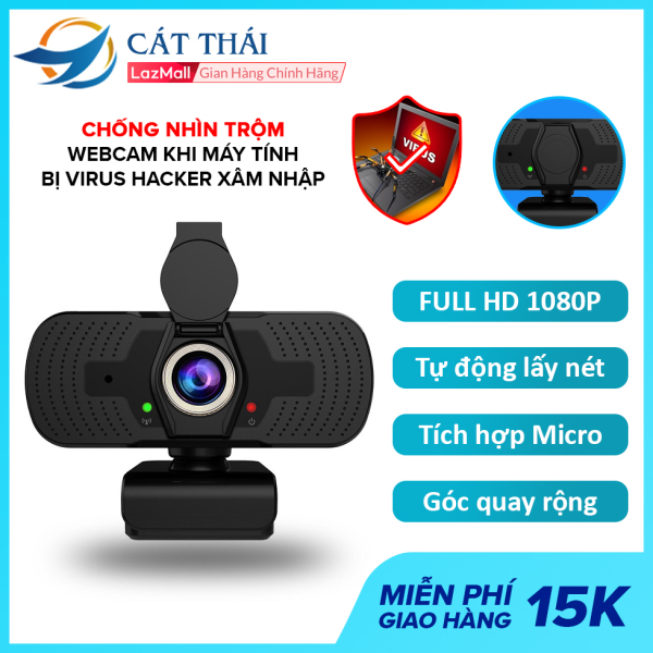 Webcam máy tính có mic Cát Thái HY18 độ phân giải Full HD 1080p hình ảnh sắc nét tự động lấy nét tích hợp micro âm thanh rõ ràng góc quay rộng cổng nguồn USB cắm vào là dùng ngay