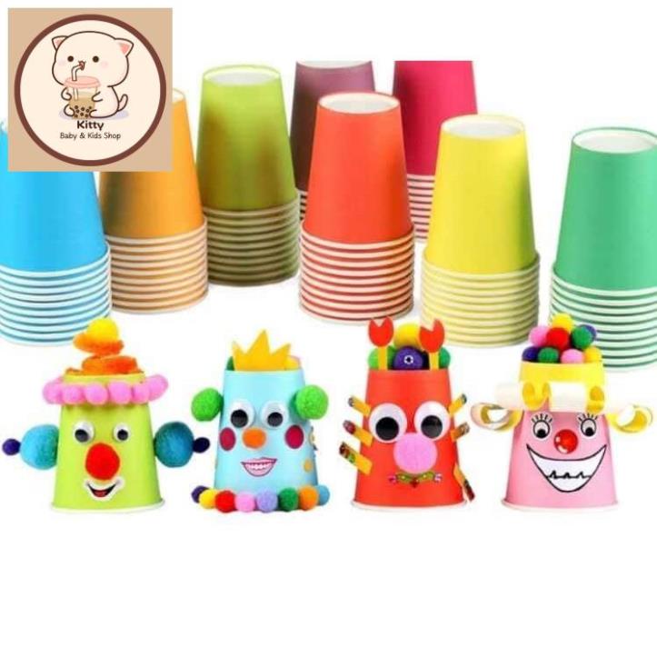 Set 10 cốc giấy nhiều màu làm thủ công phân loại mầu sắc cho bé
