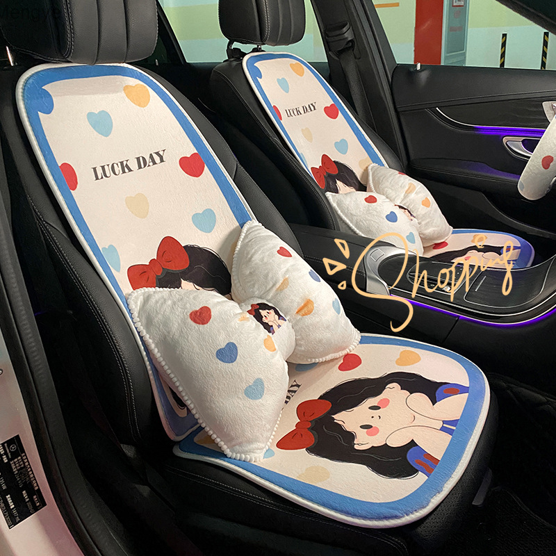 Cartoon Cute Princess Car Cushion Winter Plush Heating and Thermal Insulation Single Piece Seat Cushion Set for Women Mengye