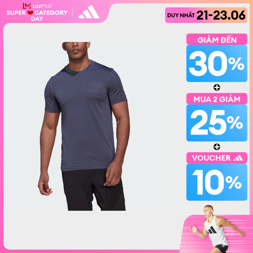 Adidas tập luyện áo thun thể thao không đường may aeroready motion nam màu xanh da trời hl2406