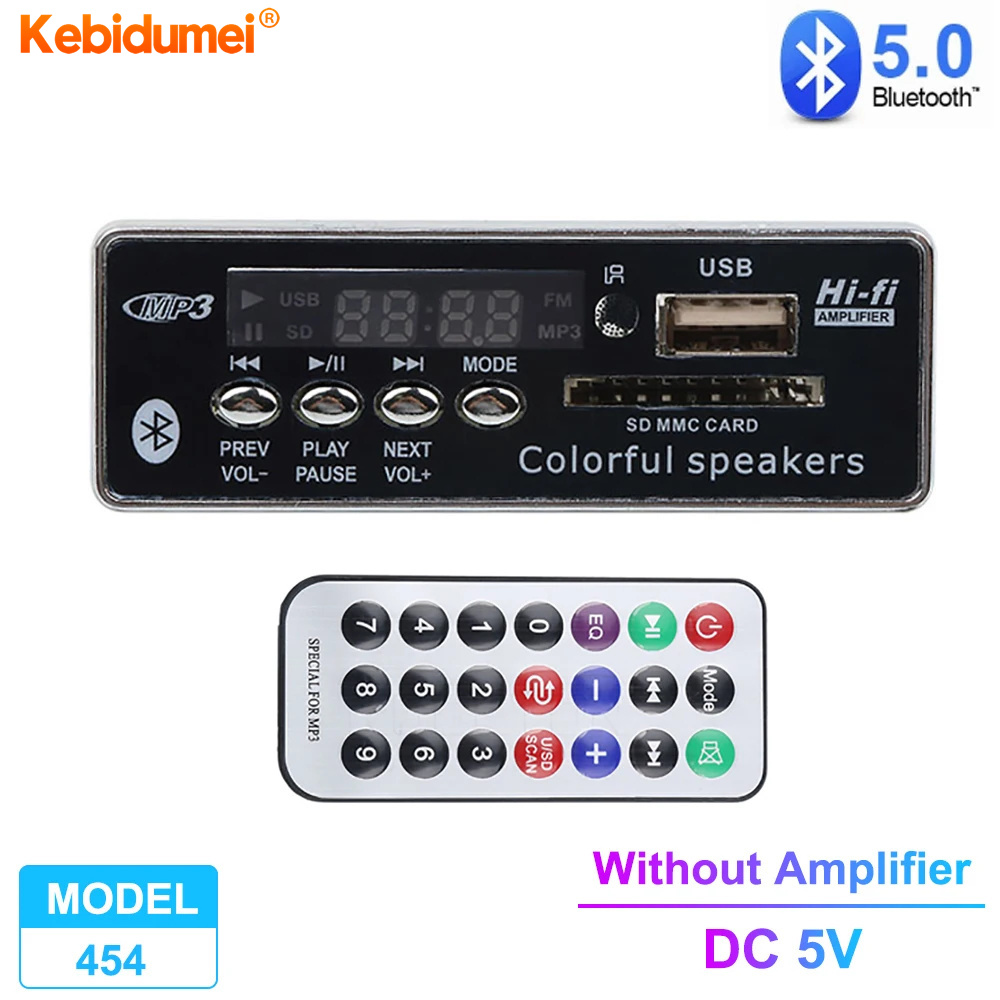 Kebidumei Bluetooth 5.0 MP3 Decoder Board Wireless MP3 Player Car FM Radio Music Audio Module USB For Speaker Digital LED with Remote ราคา 105 บาท*ส่งฟรี