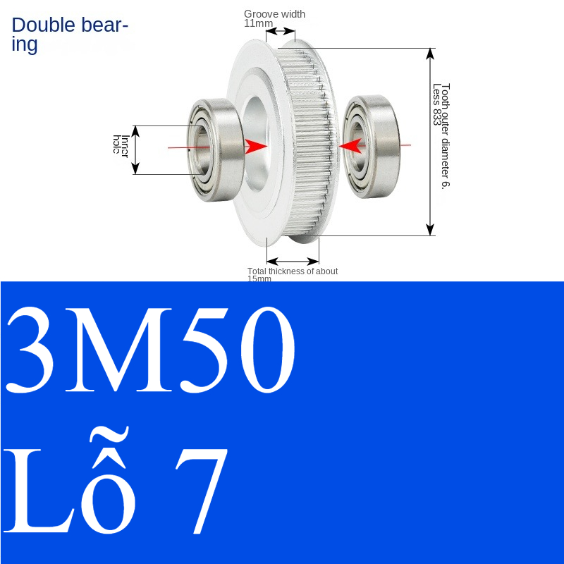 Bánh Răng Đồng Bộ 3M 50 Răng Guangfa - Răng Căng, Rãnh 11/16/21mm, Có Ổ Bi, Lỗ 5-17mm, Nhôm, Hướng Dẫn Công Nghiệp - răng 11 7
