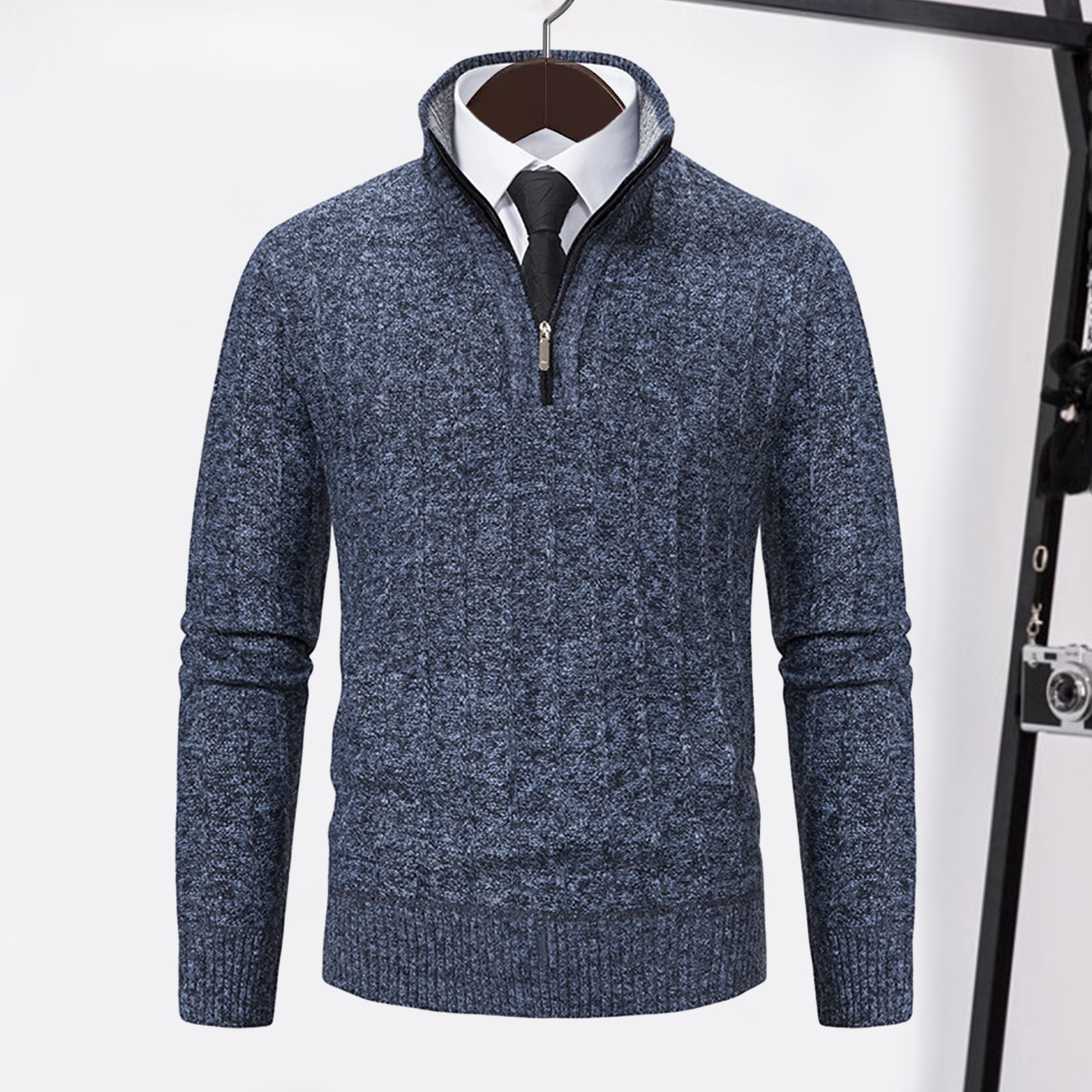 FCO MALL Gemütlicher Polyester-Pullover für Herren, einfarbiger Pullover, Herren-Winterpullover mit Reißverschluss-Design und dicker Wärme, Perfect387_voghion.com