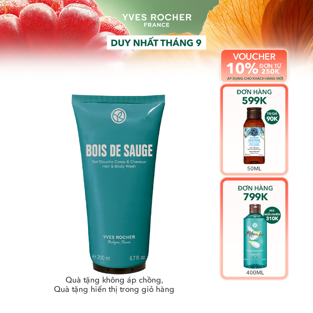 Sữa tắm gội cho nam Yves Rocher Bois De Sauge Hair And Body Wash 200ml