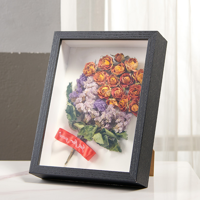 [Phong cách nghệ thuật] ba chiều rỗng tự làm tay dệt len bó hoa khung ảnh hoa khô mẫu bảo quản hiển thị hình ảnh khung qua biên giới