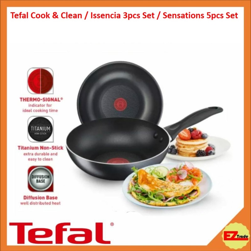 Tefal Cookware Cook & Clean / Issencia 3pc Set / Sensations 5pcs Set Frypan Frying Pan Wokpan 20cm / 24cm / 26cm / 30cm Singapore
