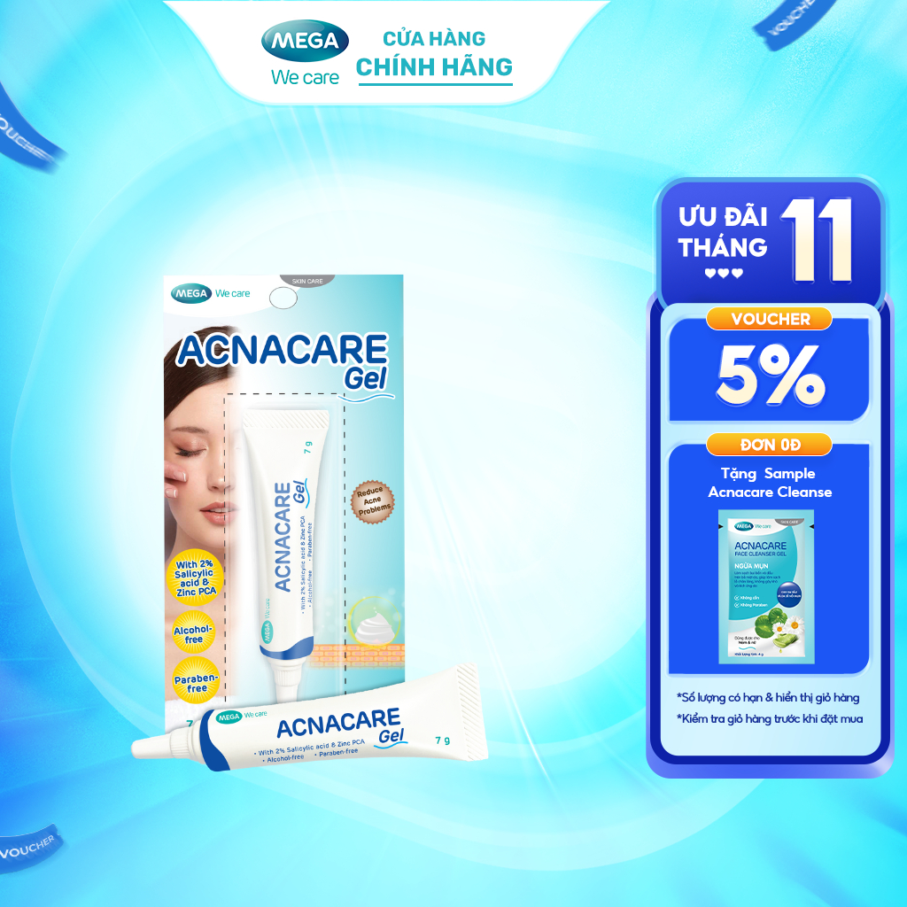 Gel giảm mụn giảm nhờn sạch tế bào chết mềm da - ACNACARE GEL Mega We Care (7g)