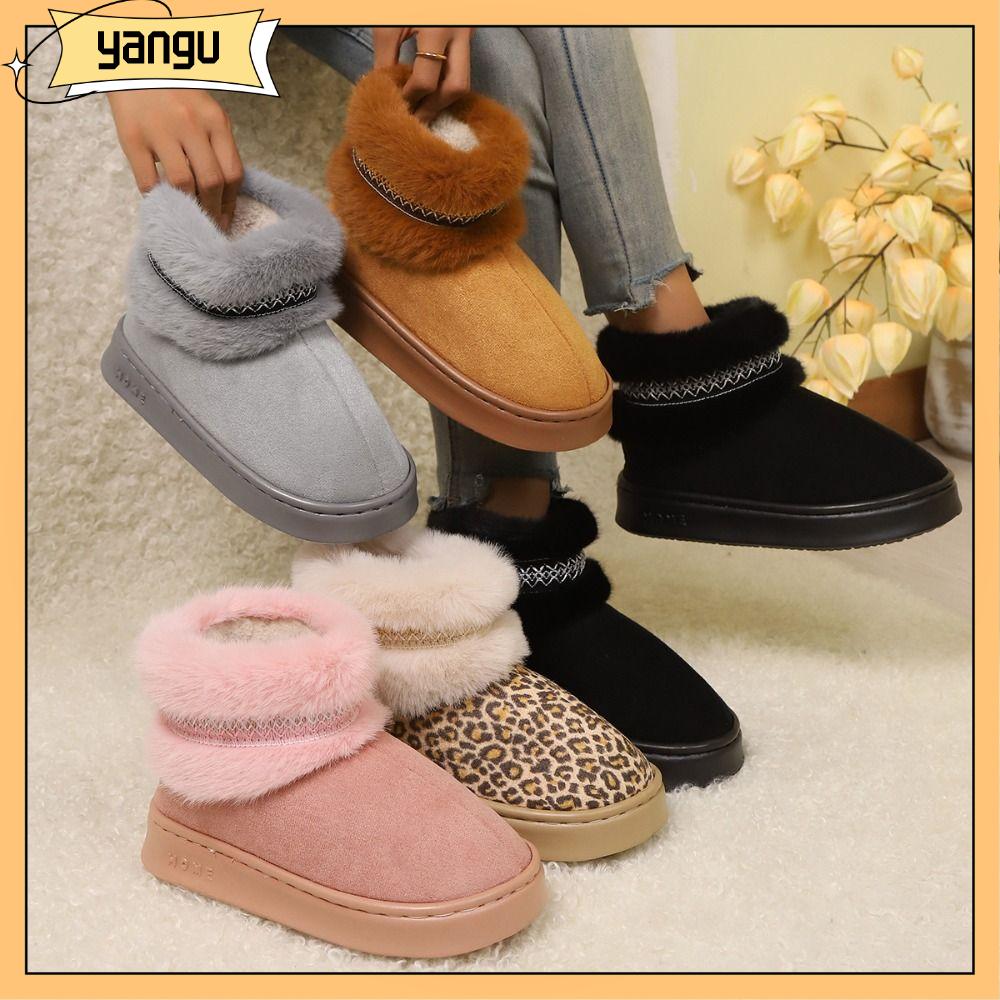 YANGU Mềm mại Giày tuyết, giày cổ ngắn Đồ nhồi bông Ấm áp Giày bông tại nhà  Đế chống trượt Dép nữ Mùa đông