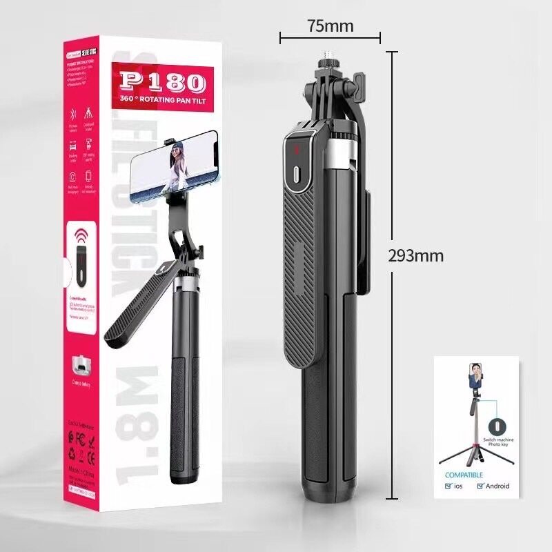 hot DISXG P180 Mini Selfie Stick Tripod Phone Tripod Stand 360 Degree Rotating Remote Control Selfie