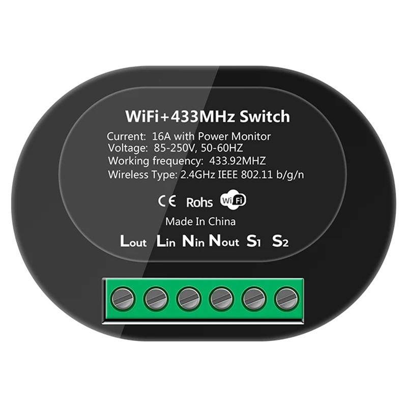 RF433 WiFi Smart Switch Tuya 16A Light Switch Mini Home Breaker Relay with Power Monitor Smart Life 
