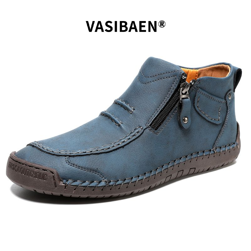 Vasibaen Giày bốt nam Giày Da thường ngày mặc hàng ngày Comfort đế phẳng Khâu thủ công dây kéo thiết kế