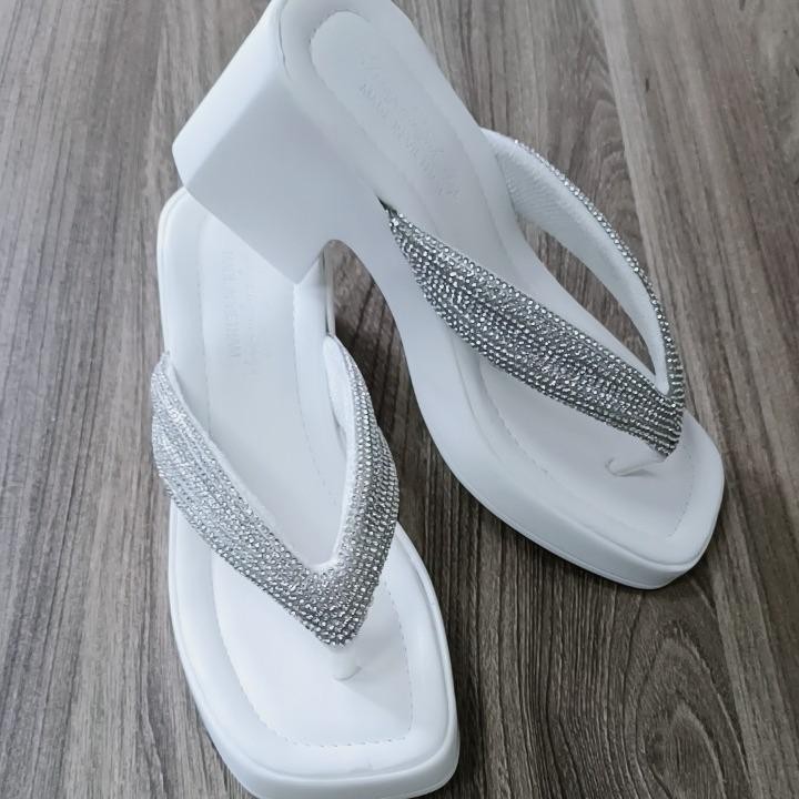 Dép nữ cao gót - đế PU cao 6 phân - quai kẹp xoàn đá - ( MS09 ) DéP Shoes GiàY Jean Cao Su Quai Ngang Women - 8