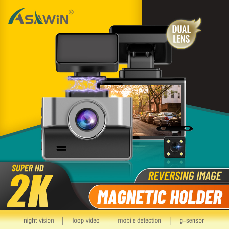 Asawin Camera Hành Trình IPS 2.45 2K Với Giá Đỡ Từ Tính Ống Kính Kép Cho