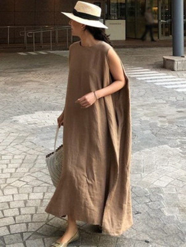 Hàn Quốc Dongdaemun 2020 Mùa Hè Mẫu Mới Cotton Dáng Suông Rộng Đầm Kiểu Lửng Tao Nhã Khí Chất Không Tay Áo Ba Lỗ Váy Dài