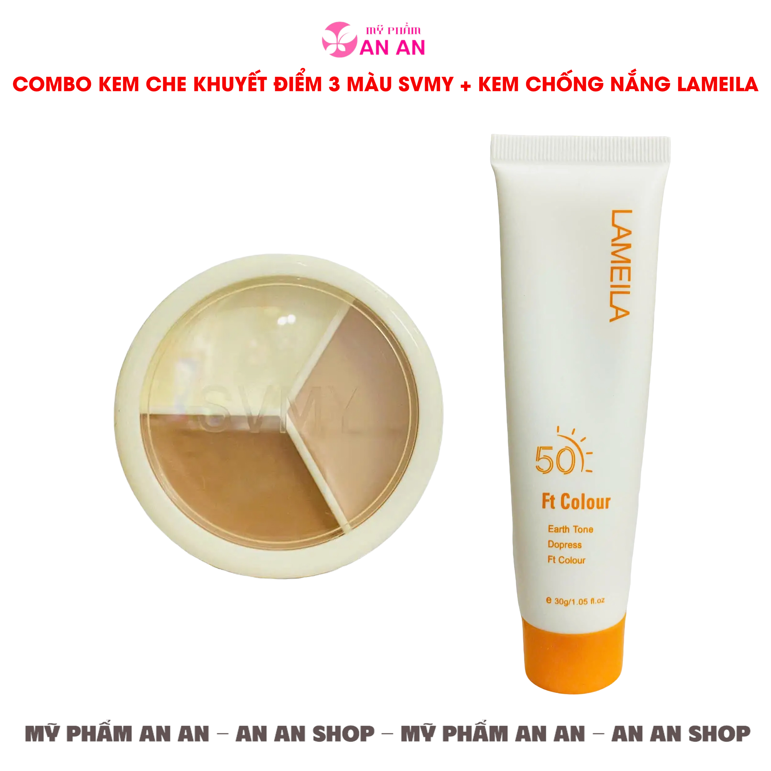 Combo Kem che khuyết điểm 3 màu SVMY + Kem chống nắng Lameila 30g - Hàng chính hãng